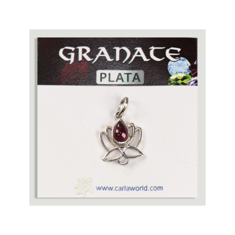 Pendentif fleur de lotus cabochon grenat argenté Pendentif fleur de lotus cabochon grenat argenté