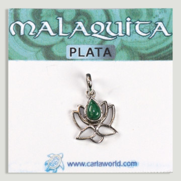 Silver Malachite cabochon lotus flower pendant