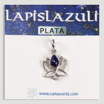 Pingente cabochão de flor de lótus prateado lápis-lazúli