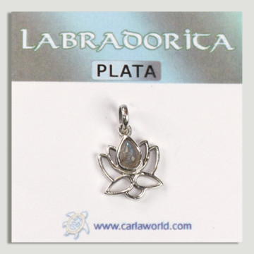 Silver Labradorite cabochon lotus flower pendant