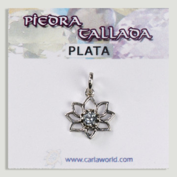 Pendente pequena flor em prata com cabochão de topázio azul facetado