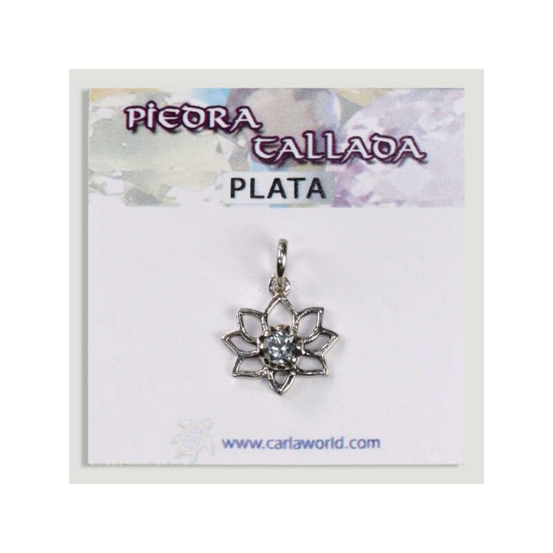 Colgante Plata flor pequeño cabujón Topacio azul facetado Colgante Plata flor pequeño cabujón Topacio azul facetado