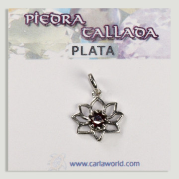Silver flower pendant small faceted Garnet cabochon
