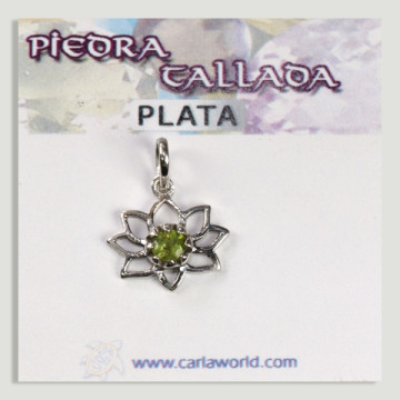 Pingente de flor de prata pequeno cabochão facetado Peridot