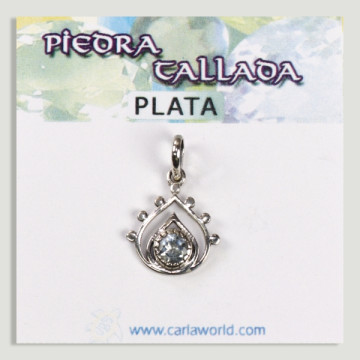 Pingente de lágrima de prata com pequeno cabochão de topázio azul facetado