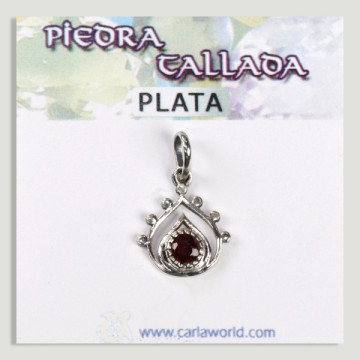 Silver teardrop pendant with small faceted Garnet cabochon