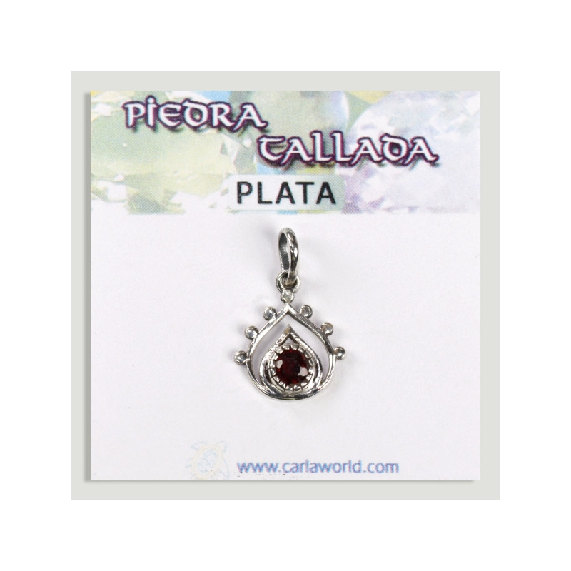Colgante Plata lagrima pequeño cabujón Granate facetado Colgante Plata lagrima pequeño cabujón Granate facetado