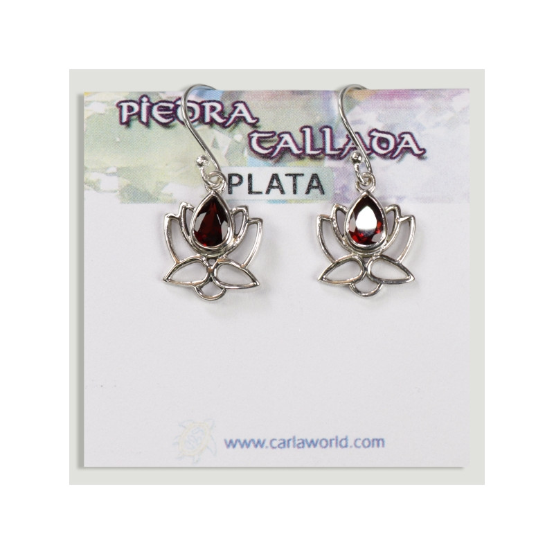 Silver Lotus Flower Cabochon Faceted Garnet Earrings Silver Lotus Flower Cabochon Faceted Garnet Earrings