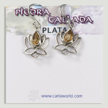 Silver Lotus Flower Cabochon Faceted Citrine Earrings