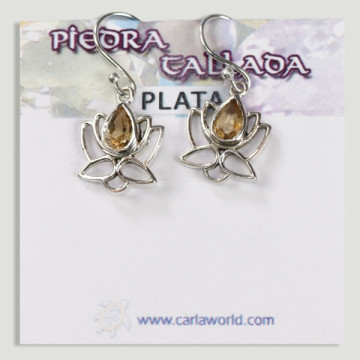 Pendientes Plata flor loto cabujón Citrino facetado