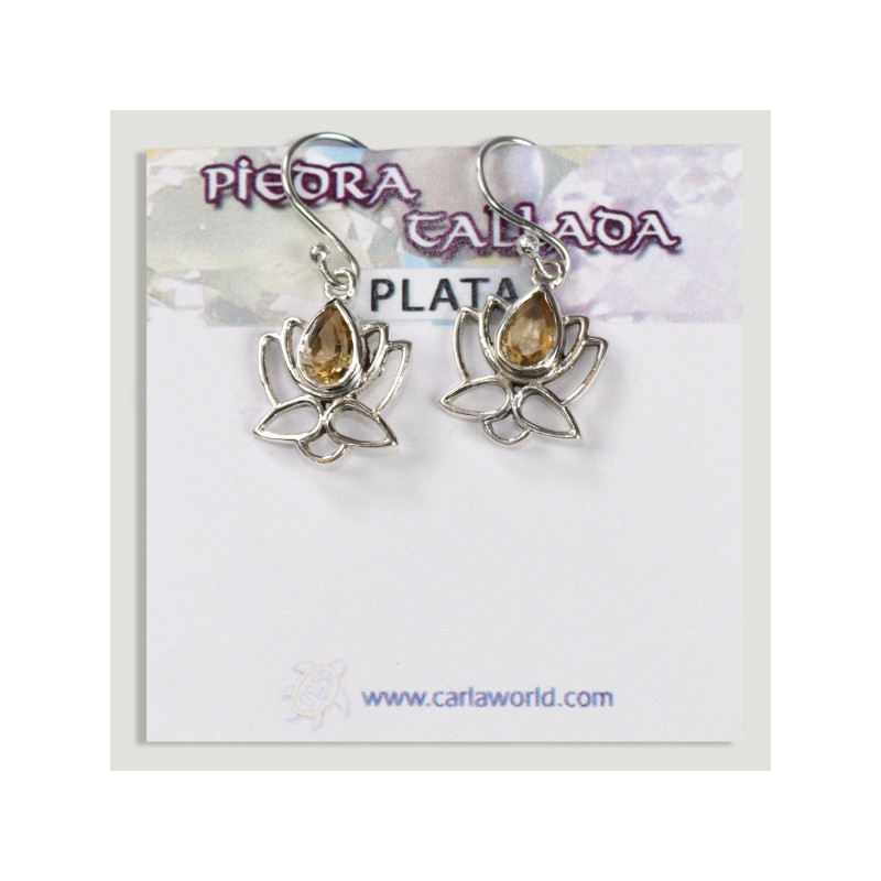 Silver Lotus Flower Cabochon Faceted Citrine Earrings Silver Lotus Flower Cabochon Faceted Citrine Earrings