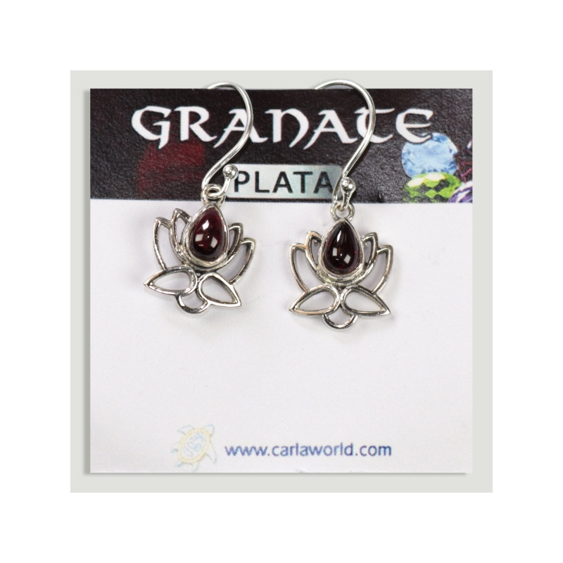 Brincos cabochão prata flor de lótus granada Brincos cabochão prata flor de lótus granada