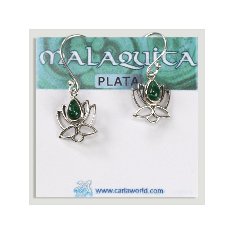 Malachite cabochon lotus flower silver earrings Malachite cabochon lotus flower silver earrings