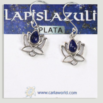 Silver Lotus Flower Cabochon Lapis Lazuli Earrings