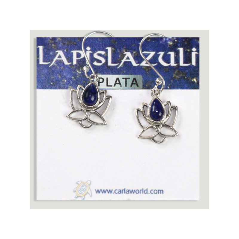 Pendientes Plata flor loto cabujón Lapislazuli Pendientes Plata flor loto cabujón Lapislazuli