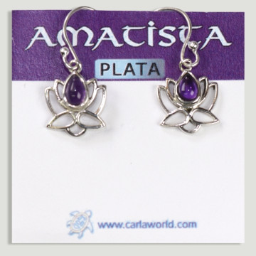 Silver Amethyst cabochon lotus flower earrings