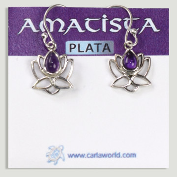 Boucles d'oreilles fleur de lotus cabochon Améthyste argent