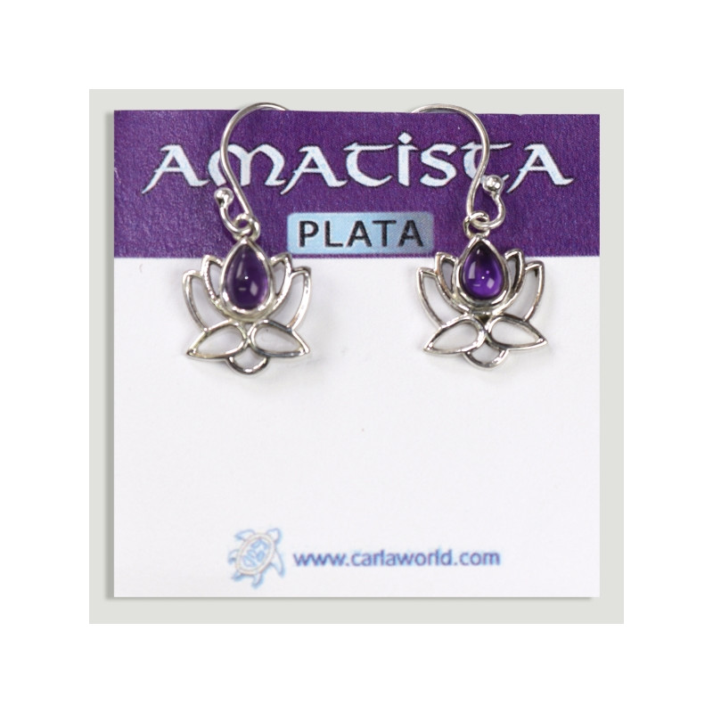 Silver Amethyst cabochon lotus flower earrings Silver Amethyst cabochon lotus flower earrings