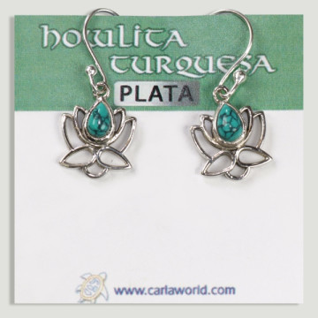 Boucles d'oreilles cabochon fleur de lotus argent turquoise