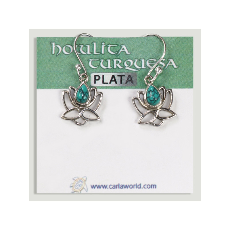 Silver Lotus Flower Cabochon Turquoise Earrings Silver Lotus Flower Cabochon Turquoise Earrings