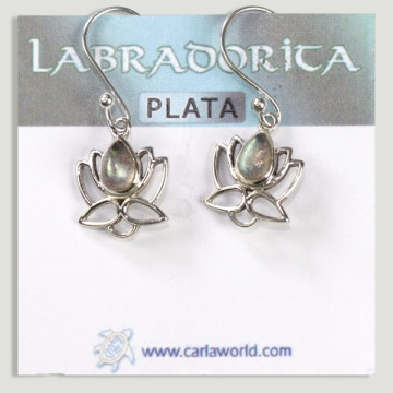Silver Labradorite cabochon lotus flower earrings
