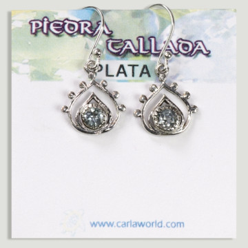 Silver teardrop earrings with faceted blue topaz cabochon