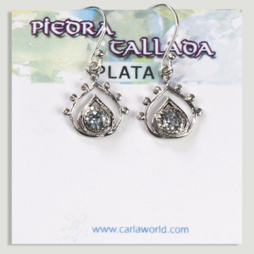 Brincos em forma de lágrima de prata com cabochão de topázio azul facetado