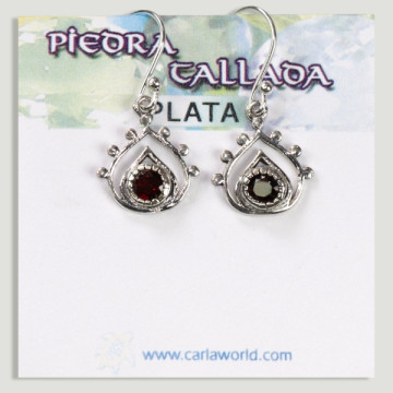 Silver faceted Garnet cabochon teardrop earrings