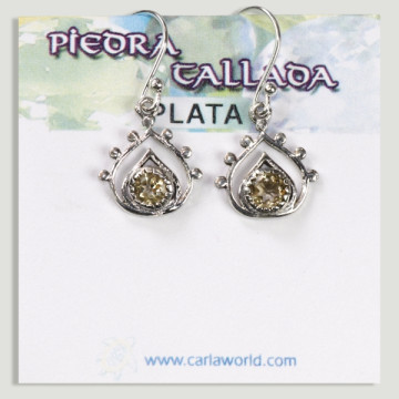 Silver teardrop faceted Citrine cabochon earrings