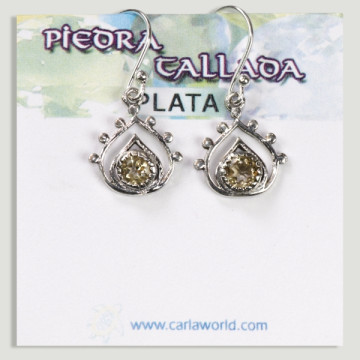 Boucles d'oreilles cabochon citrine facettée larme argent