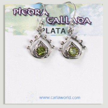 Silver faceted peridot cabochon teardrop earrings