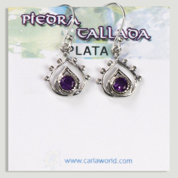 Silver faceted Amethyst cabochon teardrop earrings