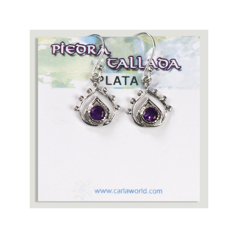 Pendientes Plata lagrima cabujón Amatista facetado Pendientes Plata lagrima cabujón Amatista facetado