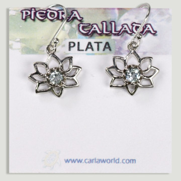 Silver Faceted Blue Topaz Cabochon Flower Earrings