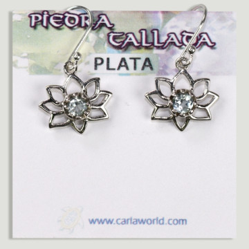 Brincos de flor cabochão de topázio azul facetado prateado