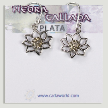 Silver earrings with faceted Citrine cabochon flower