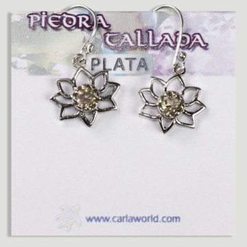 Brincos de prata com flor citrina lapidada cabochão