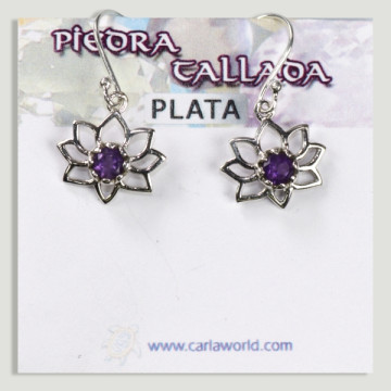 Silver Faceted Amethyst Cabochon Flower Earrings