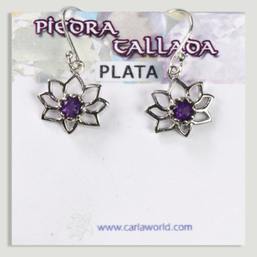 Boucles d'oreilles fleur cabochon améthyste à facettes en argent