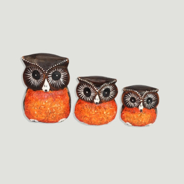 Set/3 Assorted round antique owls 10cm – 8cm - 6cm