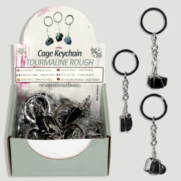 Cage Keychain Display - Raw Tourmaline