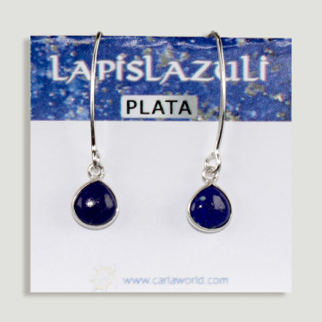 Silver Lapis lazuli cabochon fish hook earrings