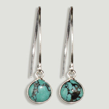 Silver Turquoise cabochon fish hook earrings