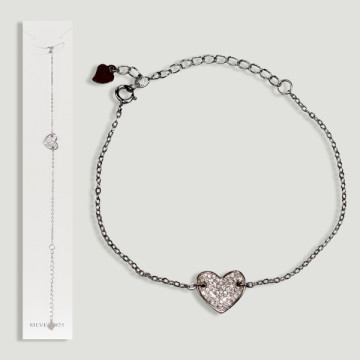 Silver heart zircon chain bracelet
