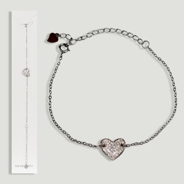 Pulsera Plata corazón circonitas cadena