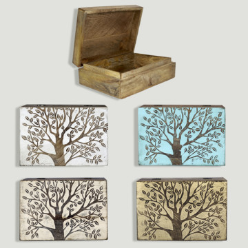 Caja madera Árbol Vida 25x18x8cm. Colores surtidos