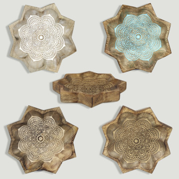 Plato madera redonda Mandala 22,5cm. Colores surtidos