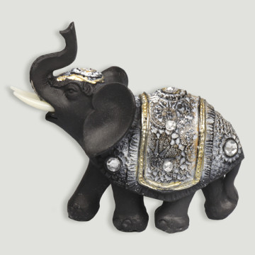 Elefante de resina preto/cinza 10,5x10,5cm
