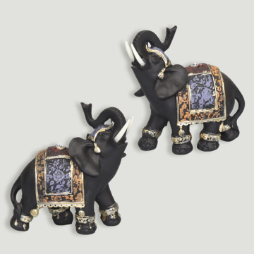 Elefante resina preto + cores 9,5x11cm