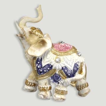 Elefante de resina branco+colorido 11x13,5cm